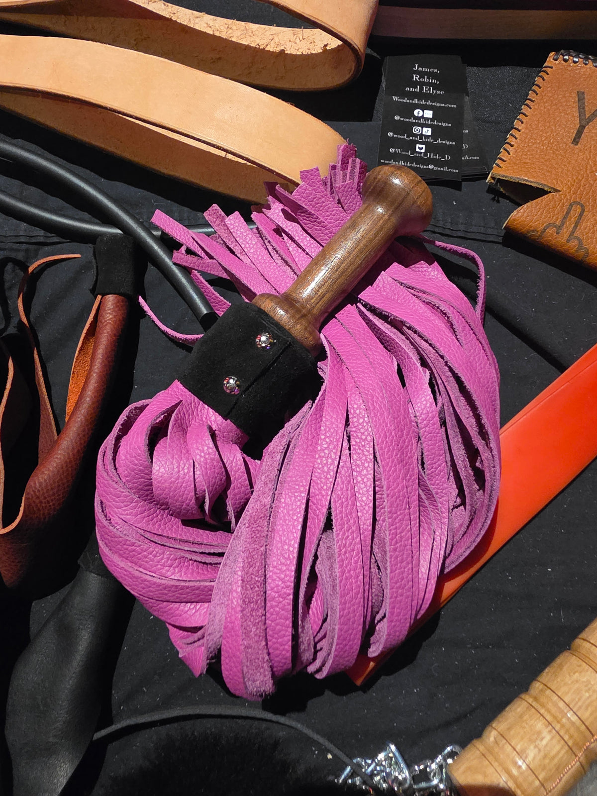 Pink Flogger on Walnut